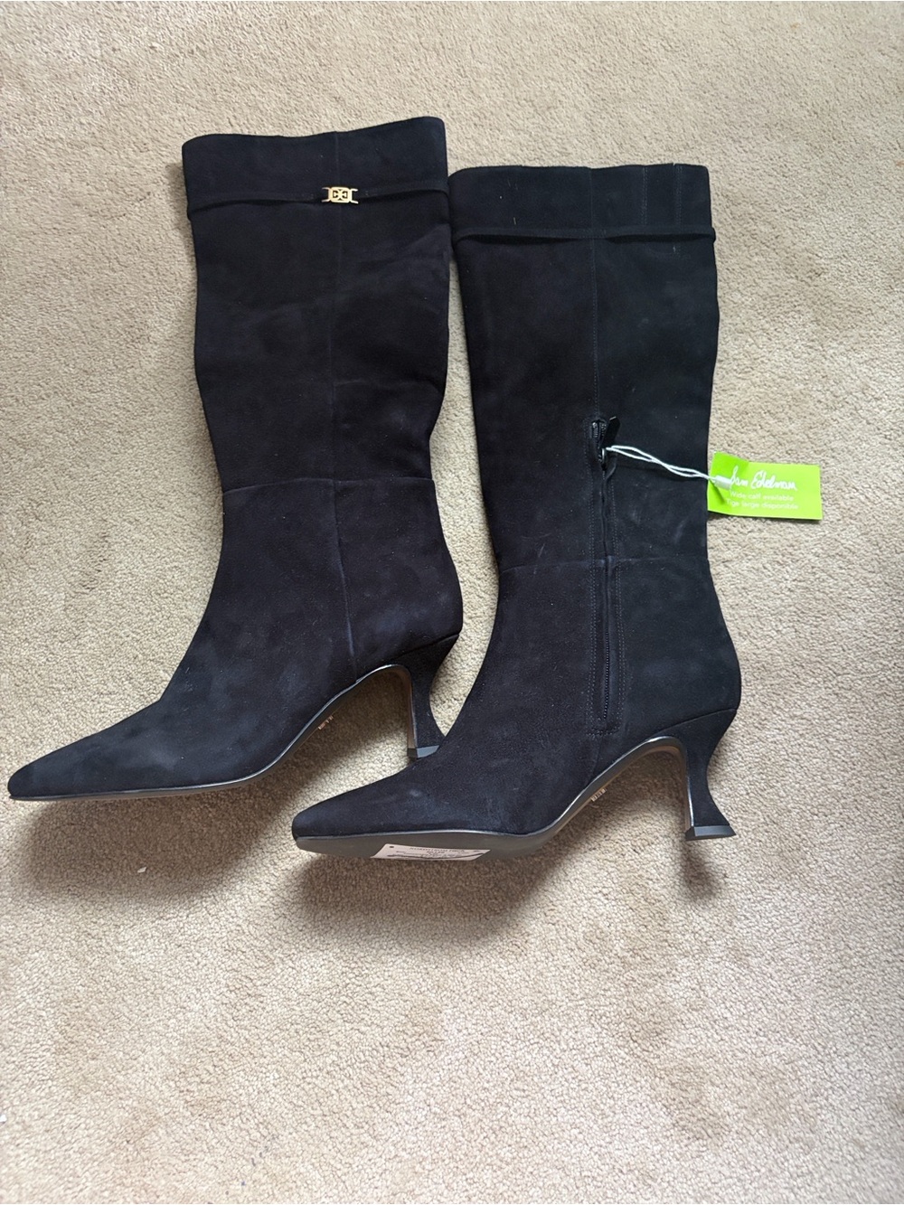 NWT Sam Edelman Black Suede Boots with Gold Accent - Women - Picture 3 of 7